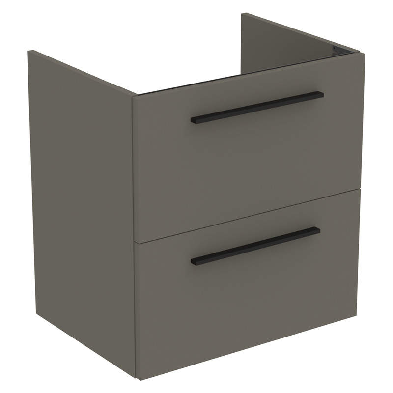Ideal Standard i.life A Double Drawer Wall Hung Vanity Unit with Basin Matt Quartz Grey 600mm with Matt Black Handles