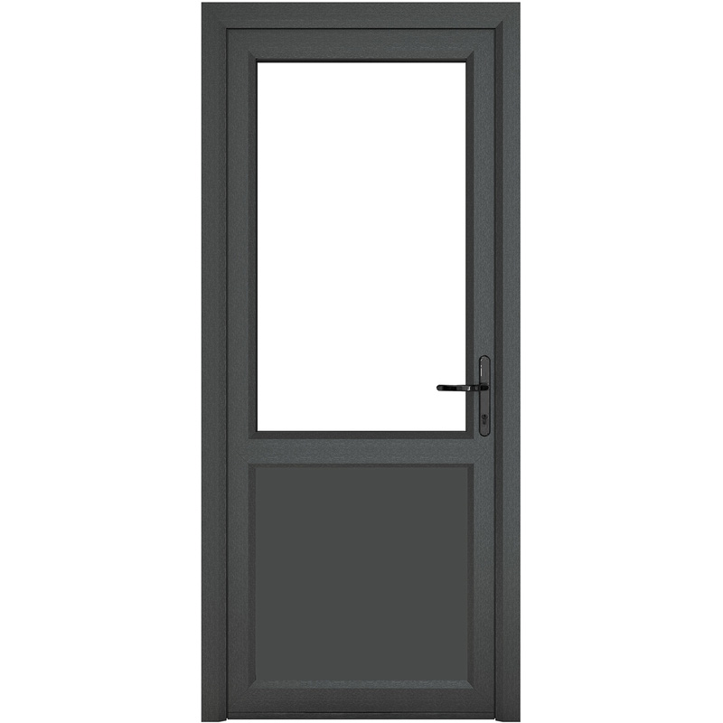 Crystal uPVC Single Door Half Glass Half Panel Left Hand Open In 890mm x 2090mm Clear Triple Glazed Grey/White