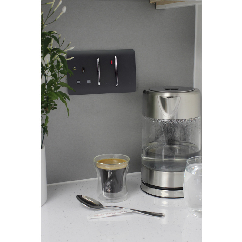 Trendiswitch Matt Black 13 Amp Cooker Switch & Socket with Neon 2 Gang