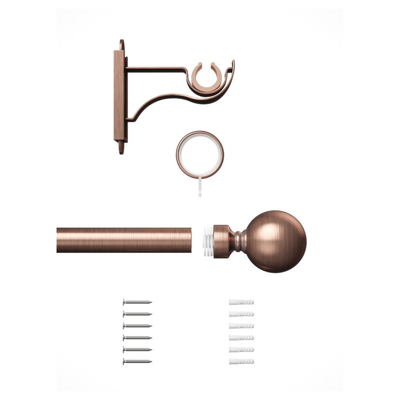 Rothley Curtain Pole Kit with Solid Orb Finials & Rings Antique Copper 25mm x 1829mm