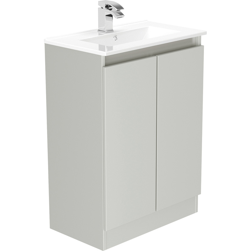 Newland Double Door Slimline Floor Standing Vanity Unit With Basin Pearl Grey 600mm
