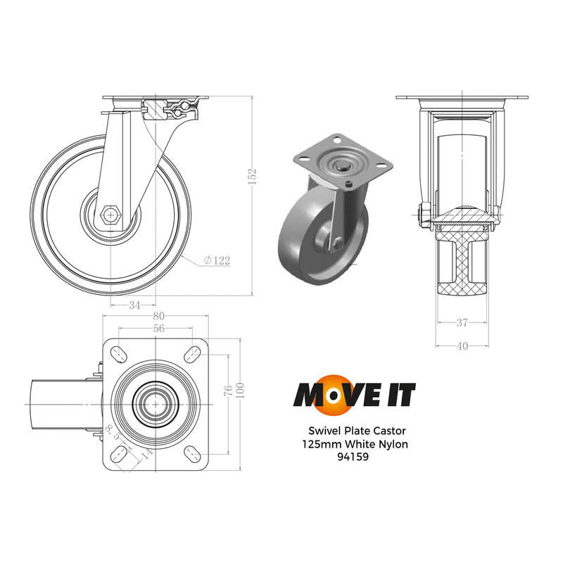 Swivel Castor 125mm 160kg