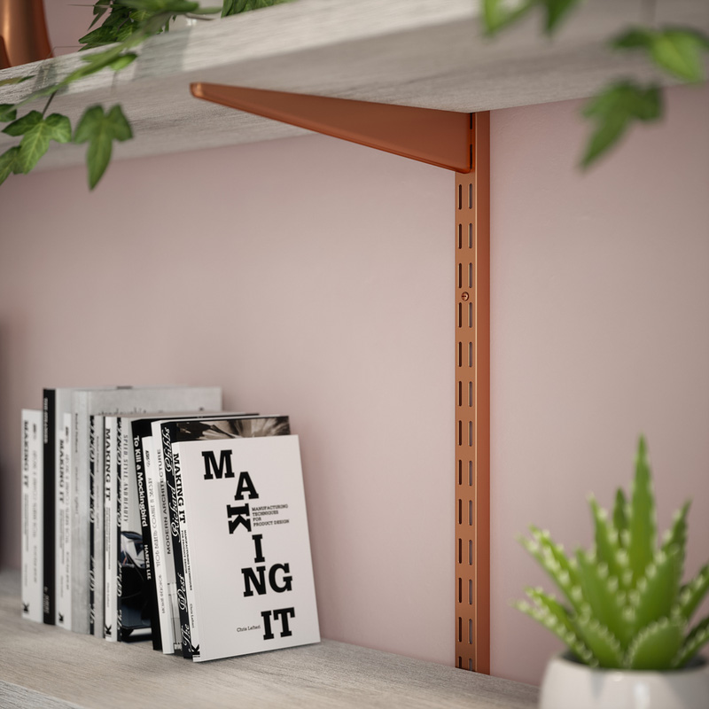 Rothley Bright Copper Twin Slot Shelving Kit 1600mm Uprights (x2) & 120mm Brackets (x4)