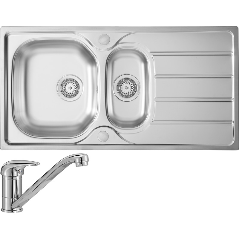 Reversible Stainless Steel Kitchen Sink & Drainer With Single Lever Mixer Tap 1.5 Bowl