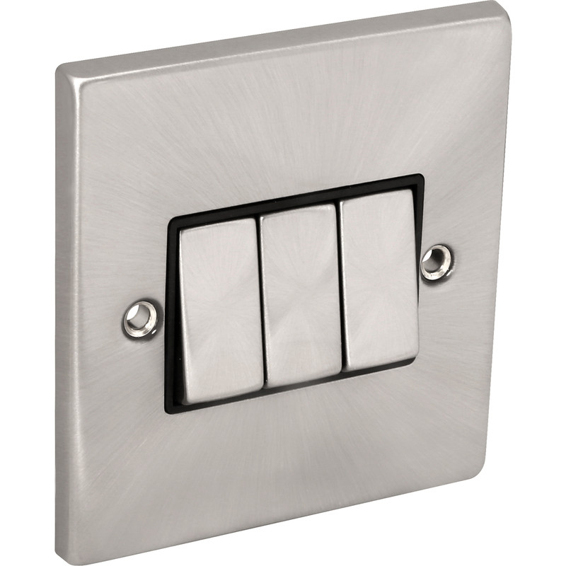 Click Deco Satin Chrome Switch 10A 3 Gang 2 Way