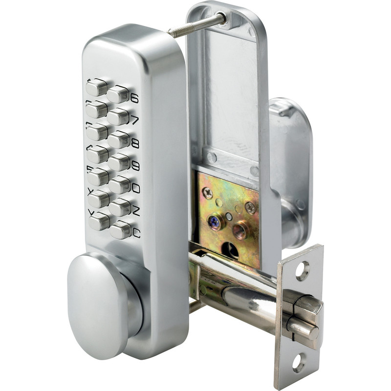 Push-Button Lock with Holdback Satin Chrome