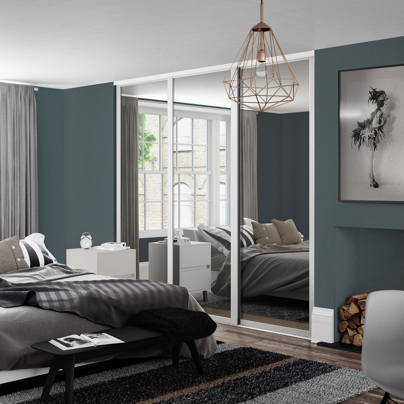 Spacepro Shaker 3 Door Sliding Wardrobe Kit White Framed Mirror 2136 x 2260mm