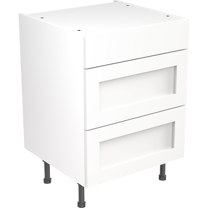 Kitchen Kit Flatpack Shaker Kitchen Cabinet Base 3 Drawer Unit Ultra Matt White 600mm