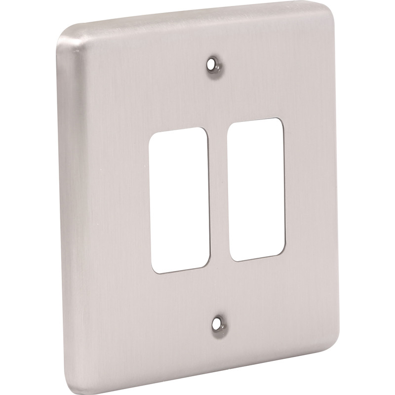 Wessex Brushed Stainless Steel Grid Front Plate 2 Gang