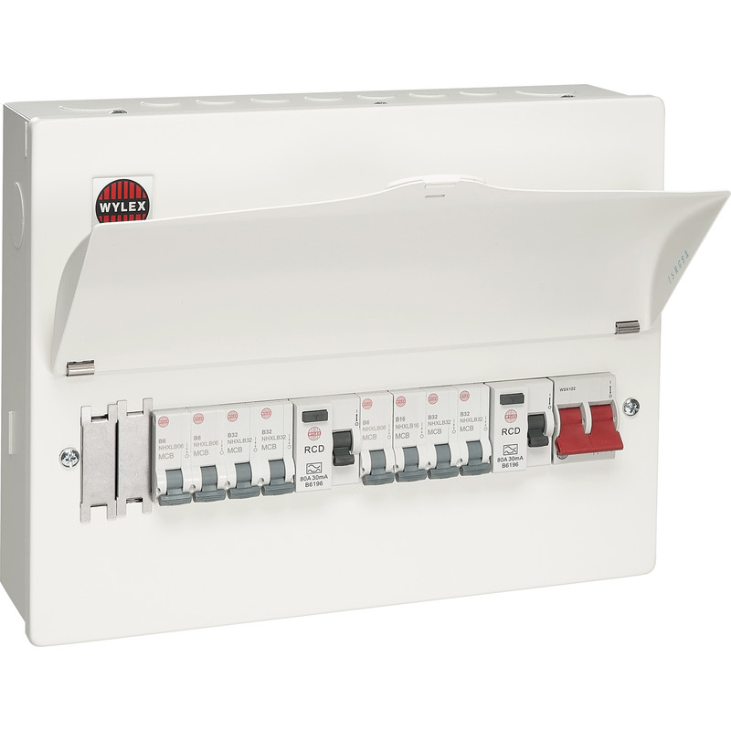 Wylex Metal Dual Type A RCD Consumer Unit + 8 MCBs 10 Way