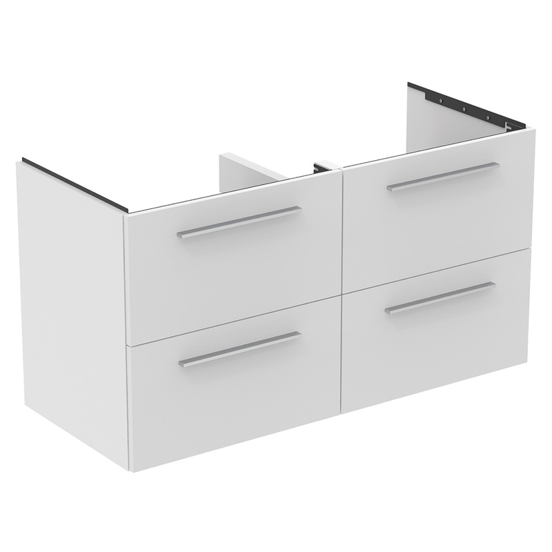 Ideal Standard i.life B 4 Drawer Wall Hung Unit with Double Basin Matt White 1200mm with Brushed Chrome Handles