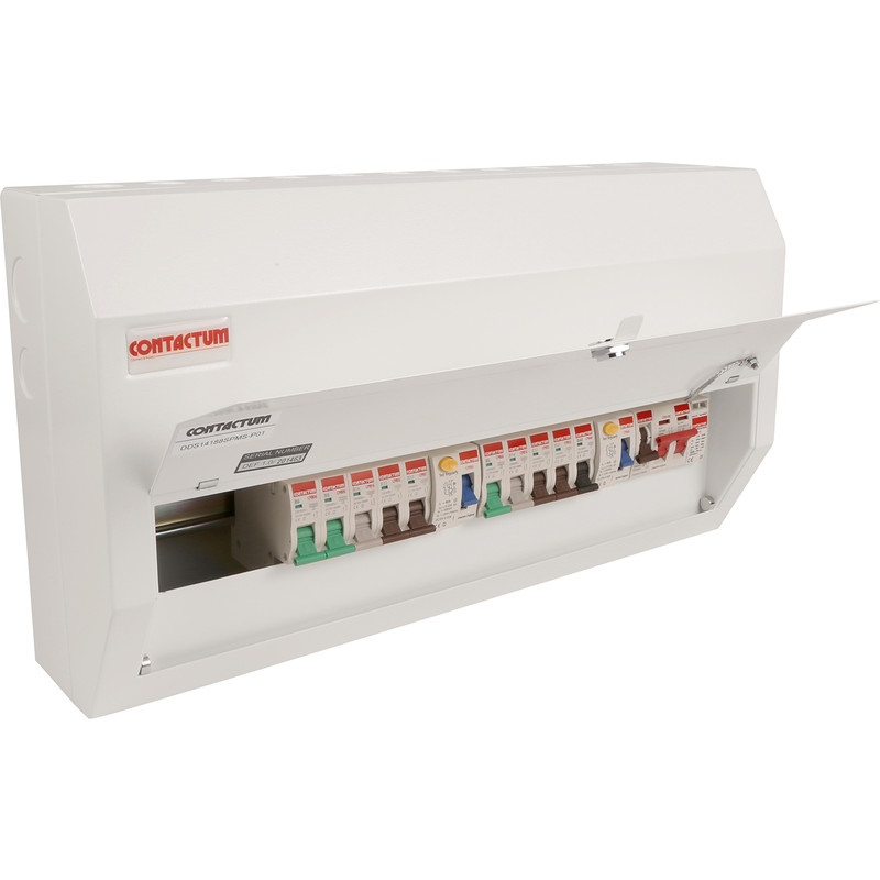 Contactum High Integrity Dual Type A RCD + 10 MCBs Consumer Unit + Surge (SPD) 14 Way plus Surge Protector