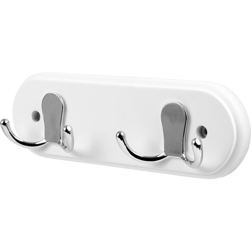 Twin Double Robe Hook Rail Chrome on White