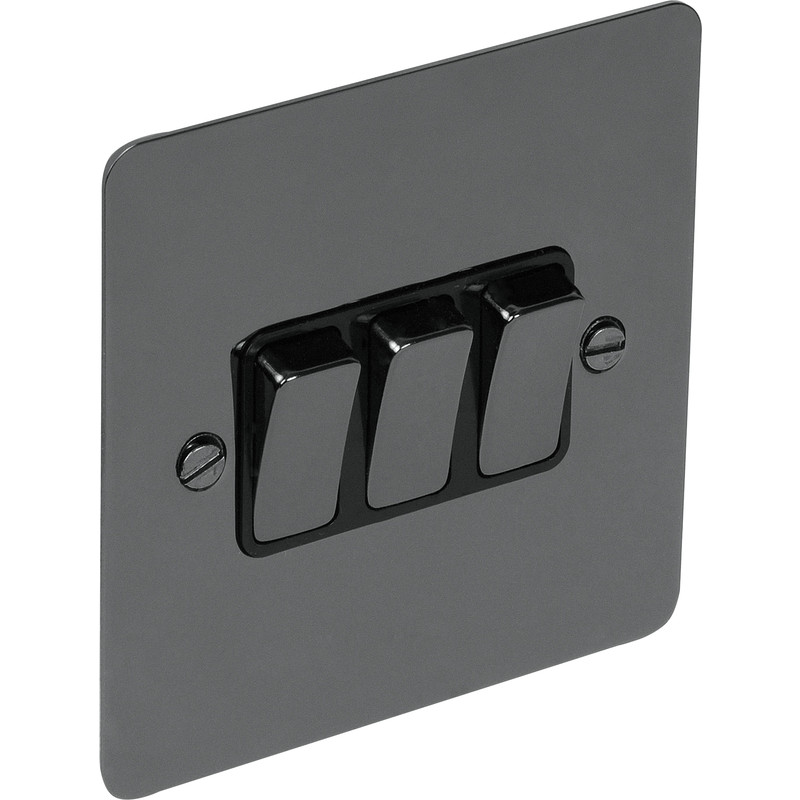 Flat Plate Black Nickel 10A Switch 3 Gang 2 Way
