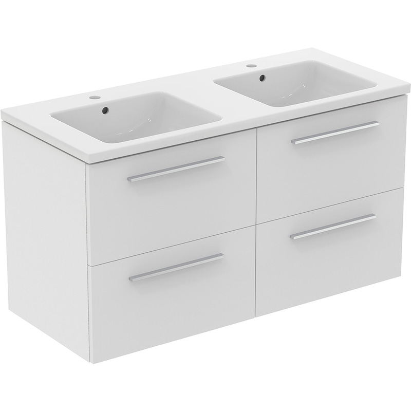 Ideal Standard i.life B 4 Drawer Wall Hung Unit with Double Basin Matt White 1200mm with Brushed Chrome Handles