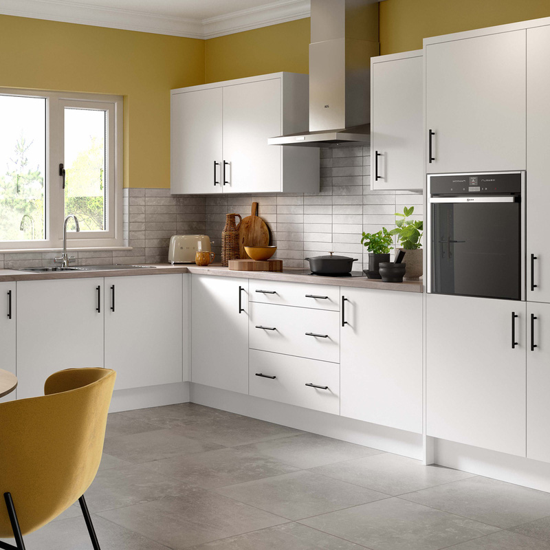 Kitchen Kit Flatpack Slab Kitchen Cabinet Base 3 Drawer Unit Ultra Matt White 600mm