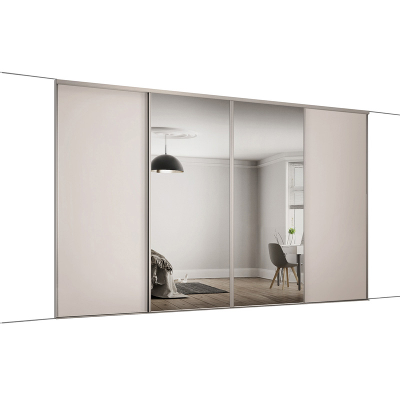 Spacepro Classic 4 Door Sliding Wardrobe Kit Cashmere and Mirror 2370 x 2260mm