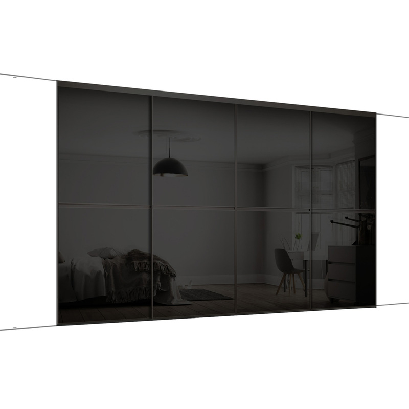 Spacepro Minimalist 4 Door Sliding Wardrobe Kit Black Framed Black Glass Doors 3008 x 2260mm