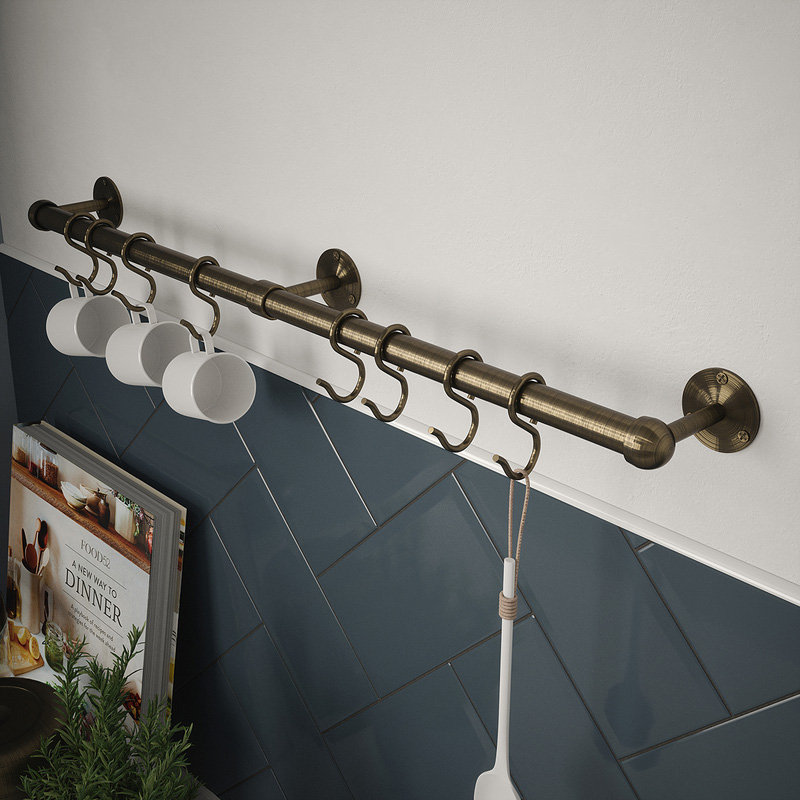 Rothley Utensil Rail Kit 19mm x 600mm Antique Brass