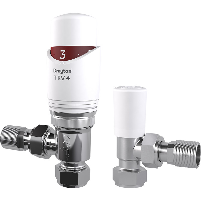 Drayton TRV4 White 15mm Angled with Lockshield