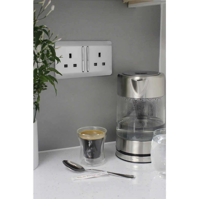 Trendiswitch Brushed Steel 2 Gang 13 Amp Switched Socket 2 Gang