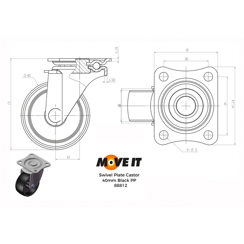 Light Duty Castor 41mm Plate