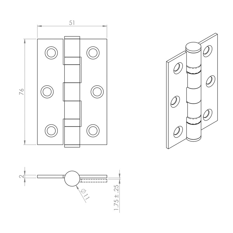 Eurospec Ball Bearing Hinge Grade 7 Satin Stainless Steel