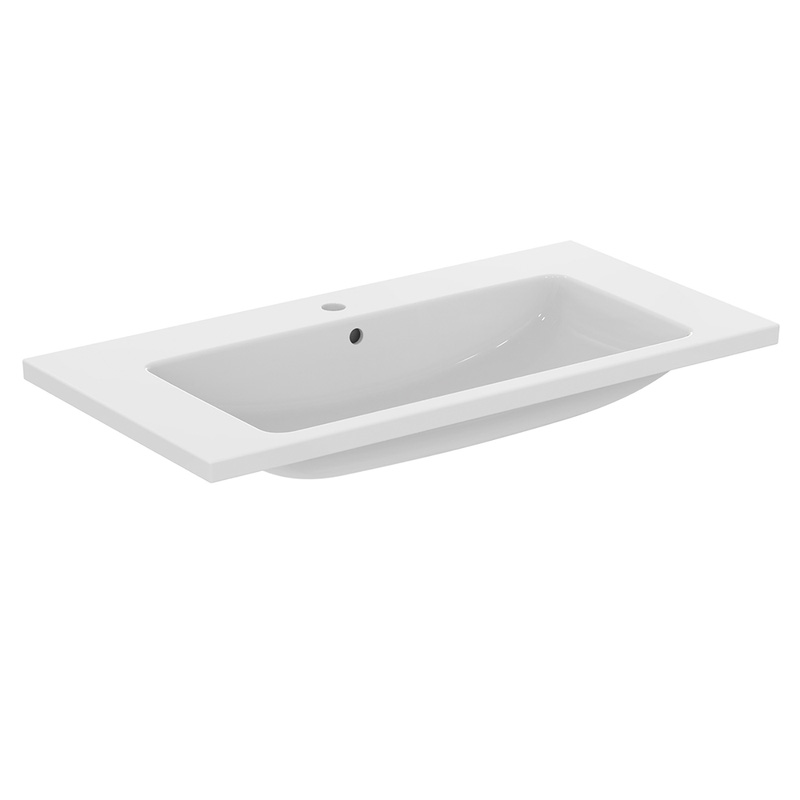 Ideal Standard i.life B Double Drawer Wall Hung Unit with Basin Matt White 1000mm with Matt Black Handles