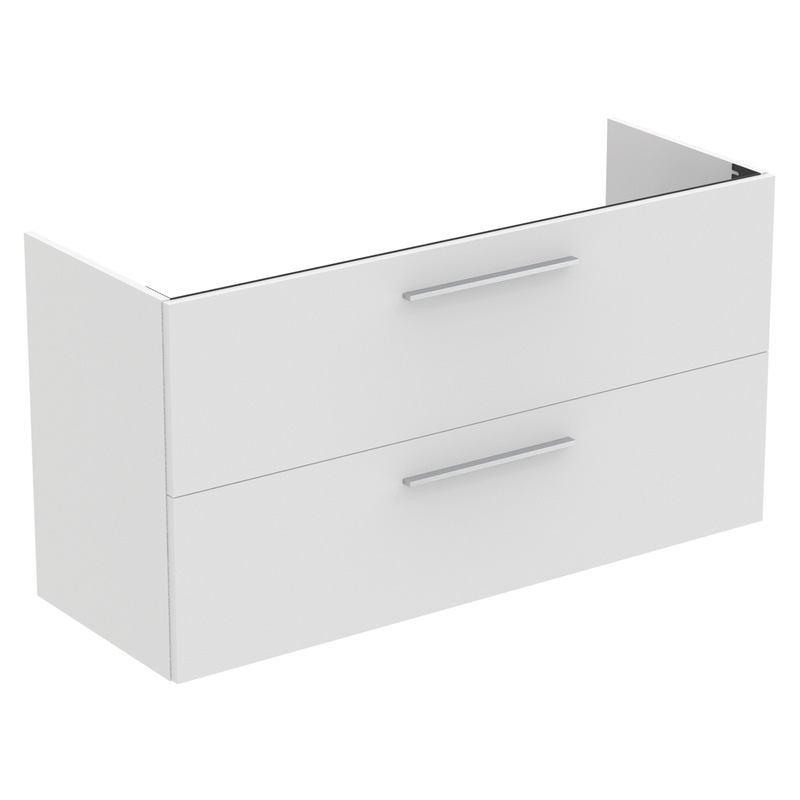 Ideal Standard i.life A Double Drawer Wall Hung Vanity Unit with Basin Matt White 1200mm with Brushed Chrome Handles