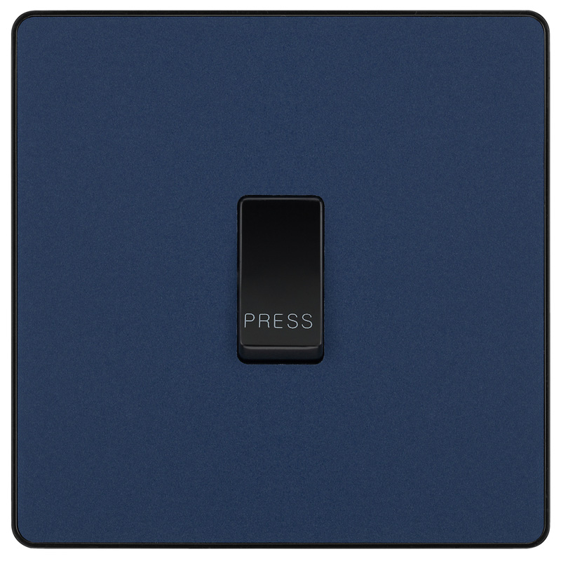 BG Evolve Matt Blue (Black Ins) Single Press Switch, 10A