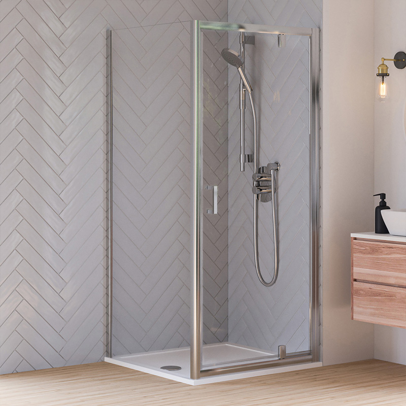 Aqualux Framed 8mm Pivot Door & Side Panel Shower Enclosure with Tray and Waste Kit 900x900mm