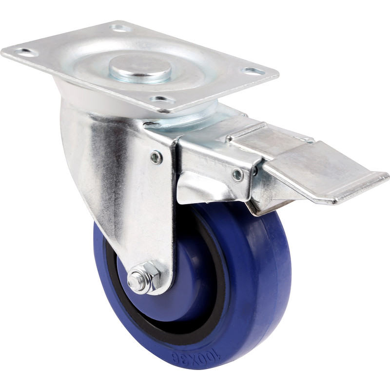 General Duty Electric Blue Castor Swivel + Brake 125mm / 160kg