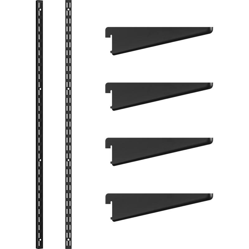 Rothley Matt Black Twin Slot Shelving Kit 1220mm Uprights (x2) & 120mm Brackets (x4)