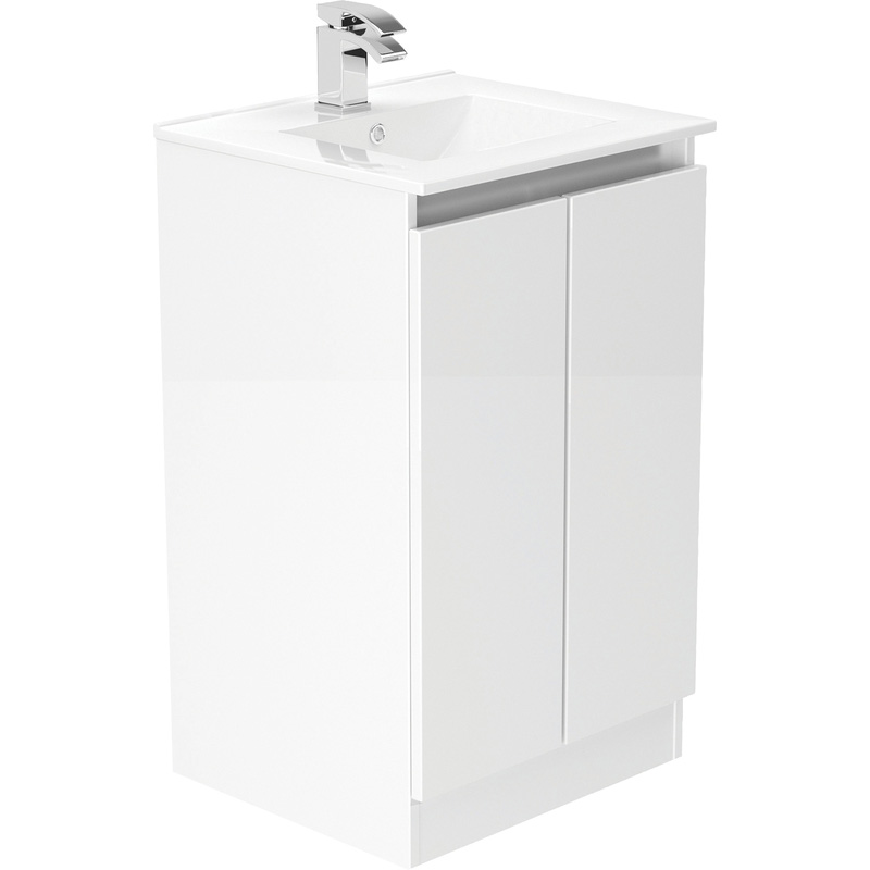 Newland Double Door Floor Standing Vanity Unit With Basin White Gloss 500mm