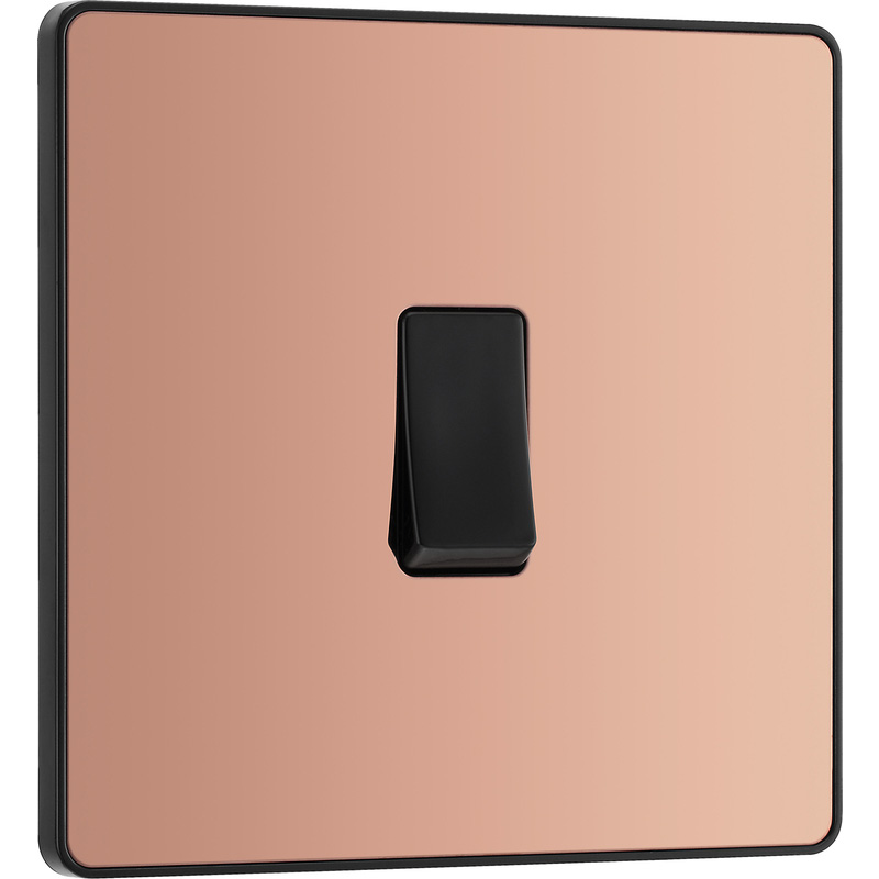 BG Evolve Polished Copper (Black Ins) Single Light Switch, 20A 16Ax, 2 Way