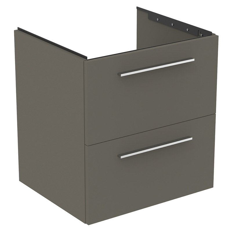 Ideal Standard i.life B Double Drawer Wall Hung Unit with Basin Matt Quartz Grey 600mm with Brushed Chrome Handles