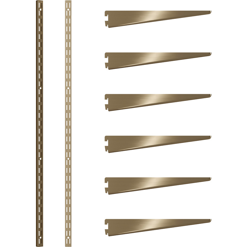 Rothley Antique Brass Twin Slot Shelving Kit 1980mm Uprights (x2) & 320mm Brackets (x6)