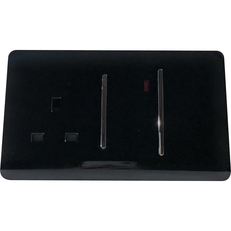 Trendiswitch Black 13 Amp Cooker Switch & Socket with Neon 2 Gang