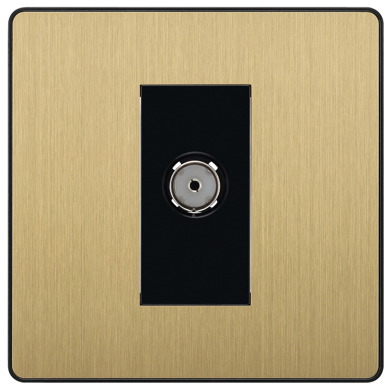 BG Evolve Brushed Brass (Black Ins) Single Socket For Tv Or Fm Co-Axial Aerial Connection