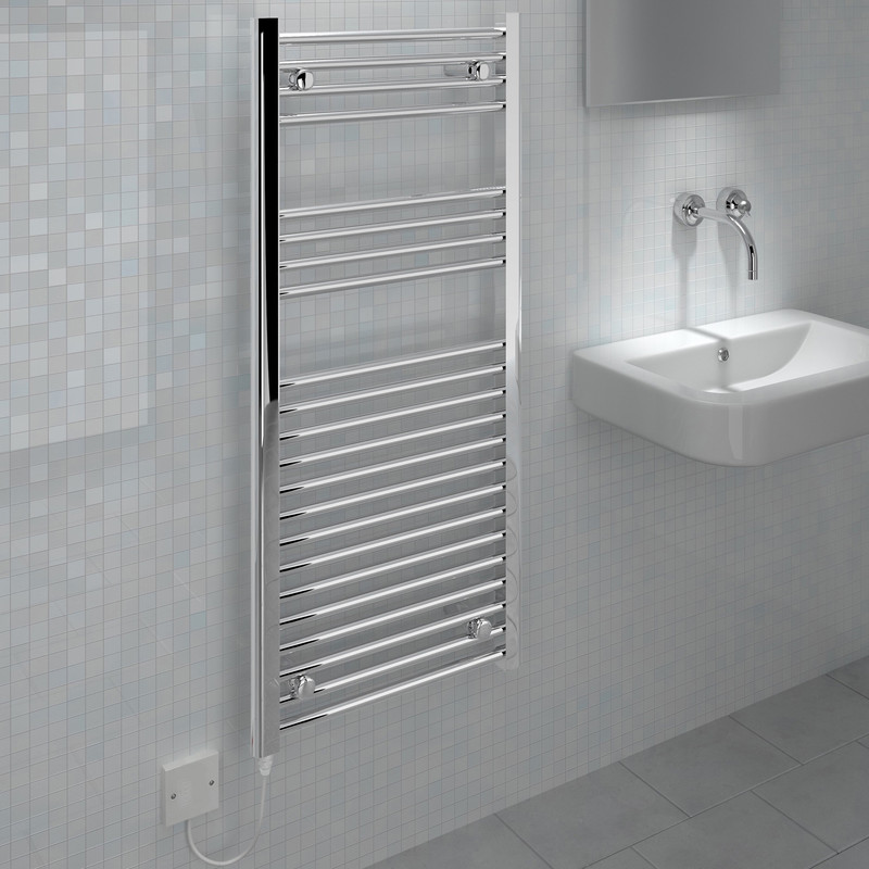 Kudox Electric Low Surface Temperature (LST) Prefilled Flat Towel Radiator 1200 x 500mm Chrome 70W