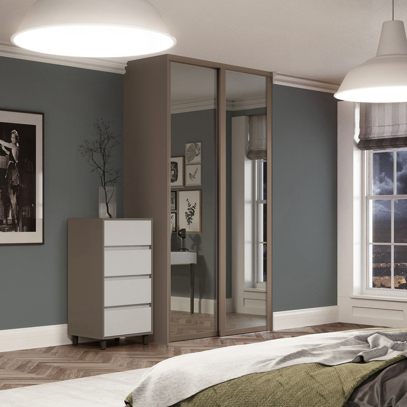 Spacepro Shaker 2 Door Sliding Wardrobe Kit Stone Grey Framed Mirror 1145 x 2260mm