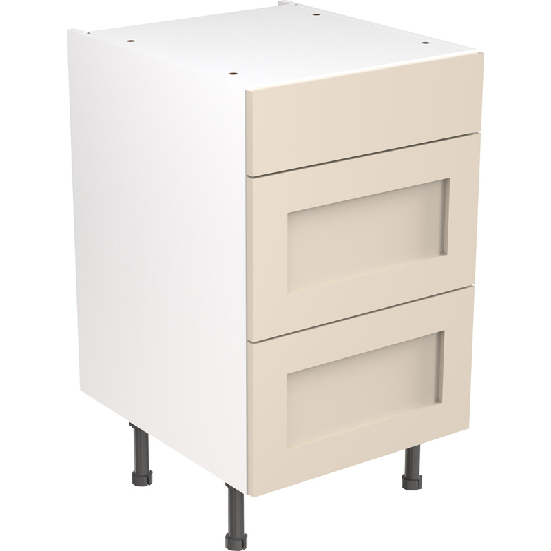 Kitchen Kit Ready Made Shaker Kitchen Cabinet Base 3 Drawer Unit Ultra Matt Cashmere 500mm
