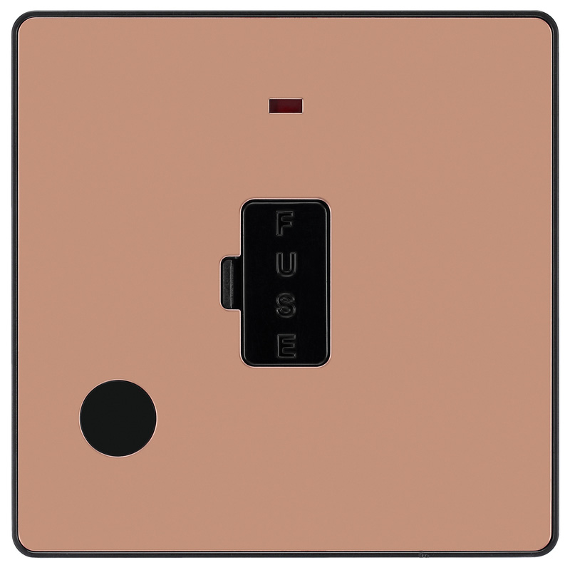 BG Evolve Polished Copper (Black Ins) Unswitched 13A Fused Connection Unit With Power Led Indicator, And Flex Outlet