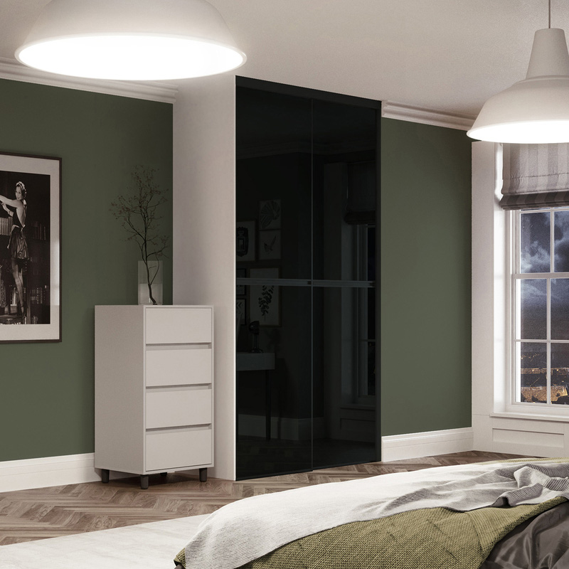 Spacepro Minimalist 2 Door Sliding Wardrobe Kit Black Framed Black Glass Doors 1200 x 2260mm