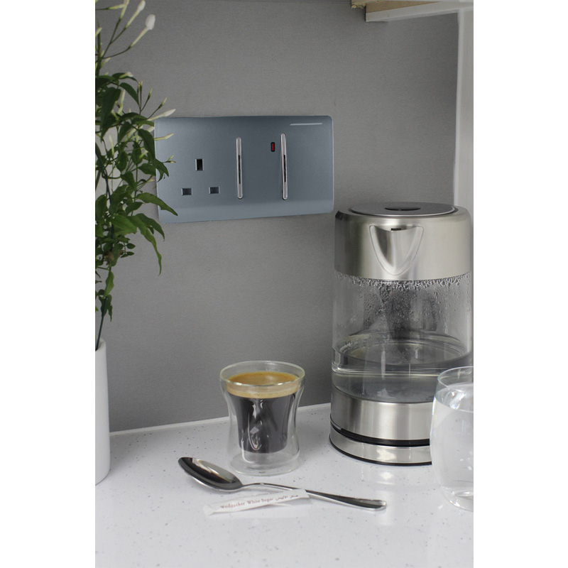 Trendiswitch Warm Grey 13 Amp Cooker Switch & Socket with Neon 2 Gang