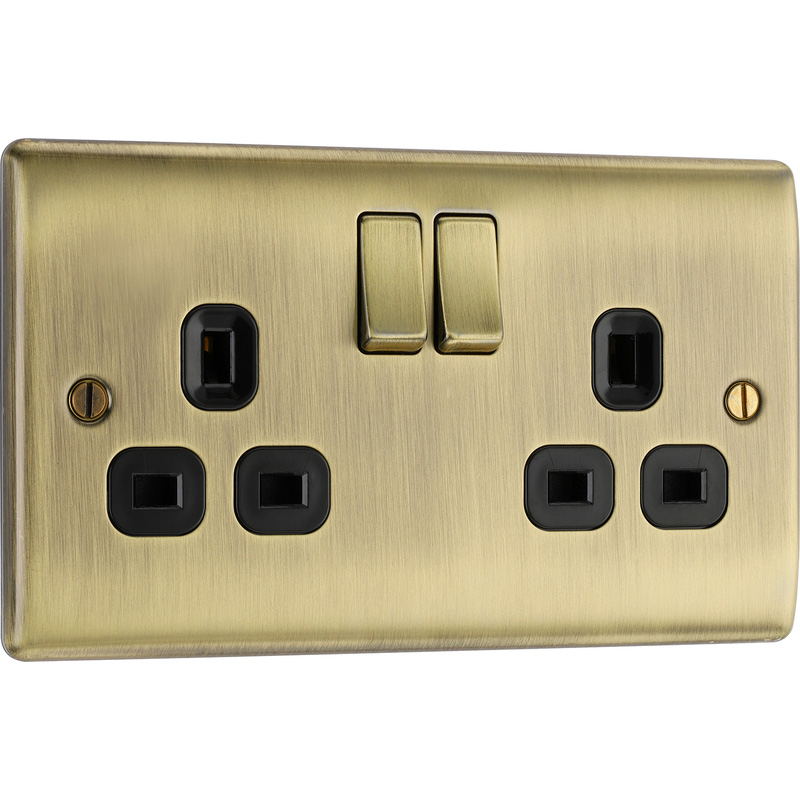 BG Antique Brass 13A DP Switched Socket 2 Gang