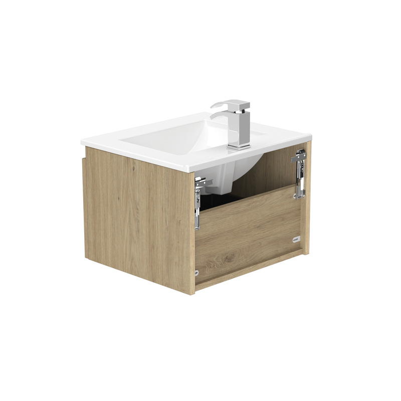 Newland Single Drawer Wall Hung Vanity Unit With Basin Natural Oak 500mm