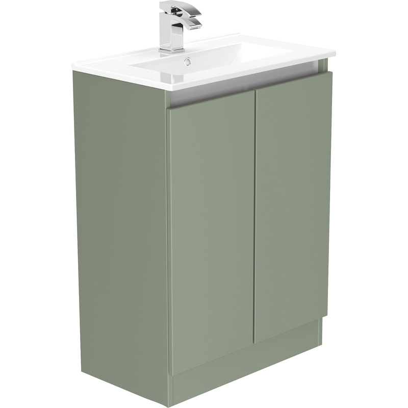 Newland Double Door Slimline Floor Standing Vanity Unit With Basin Sage Green 600mm