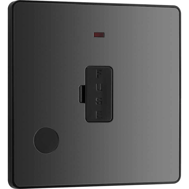 BG Evolve Black Chrome (Black Ins) Unswitched 13A Fused Connection Unit With Power Led Indicator, And Flex Outlet