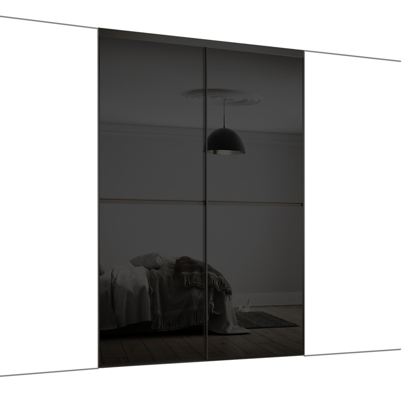 Spacepro Minimalist 2 Door Sliding Wardrobe Kit Black Framed Black Glass Doors 1200 x 2260mm